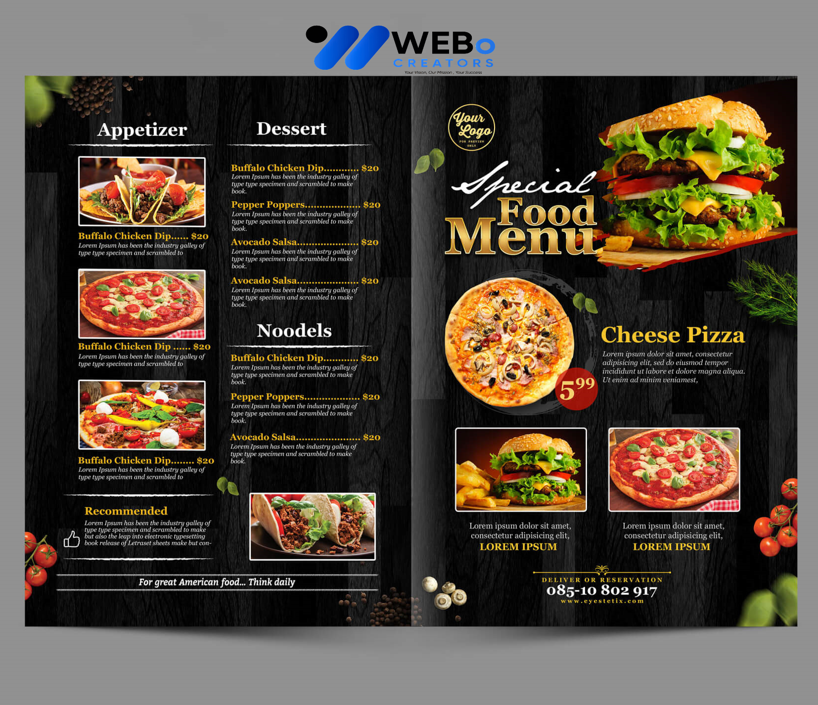 Modern restaurant menu design Las Vegas 2026 café menu layout food branding design services